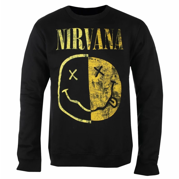 Men's Sweatshirt NIRVANA - SPLICED SMILEY - WASHED OUT BLACK - AMPLIFIED