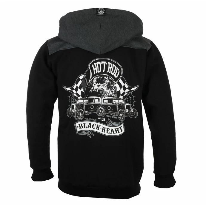 Men's Hoodie BLACK HEART - HOT RODER SKULL - BLACK