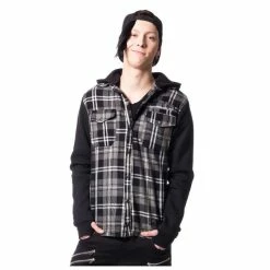 Hoodie Men's - QUINN JACKET MENS GREY CHECK - VIXXSIN